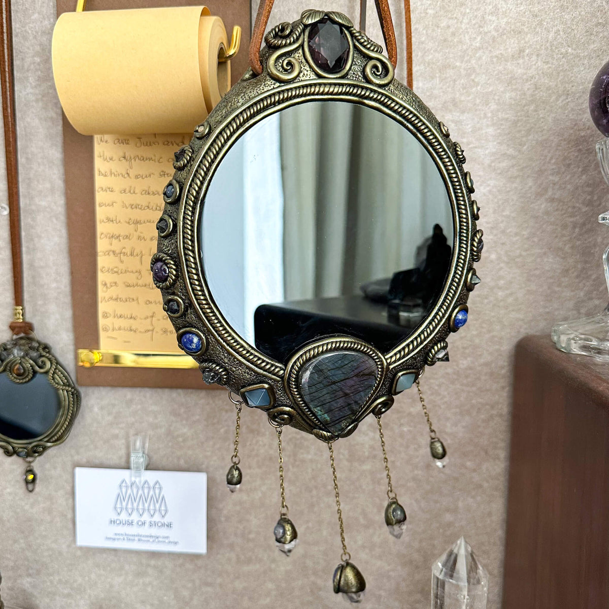 Handmade Natural Black Obsidian Crystal Wall Hanging Decor/Magic Large Obsidian Mirror Spiritual Window Interior Room Hangings/Scrying Mirror Door Hanging/Altar Tool