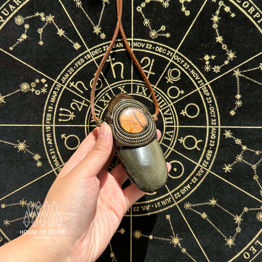 Handmade Natural Gold Sheen Obsidian Necklace/Magic Smoky Quartz Crystal Protection Pendant/Labradorite Jewelry/Root Chakra/Altar Tool