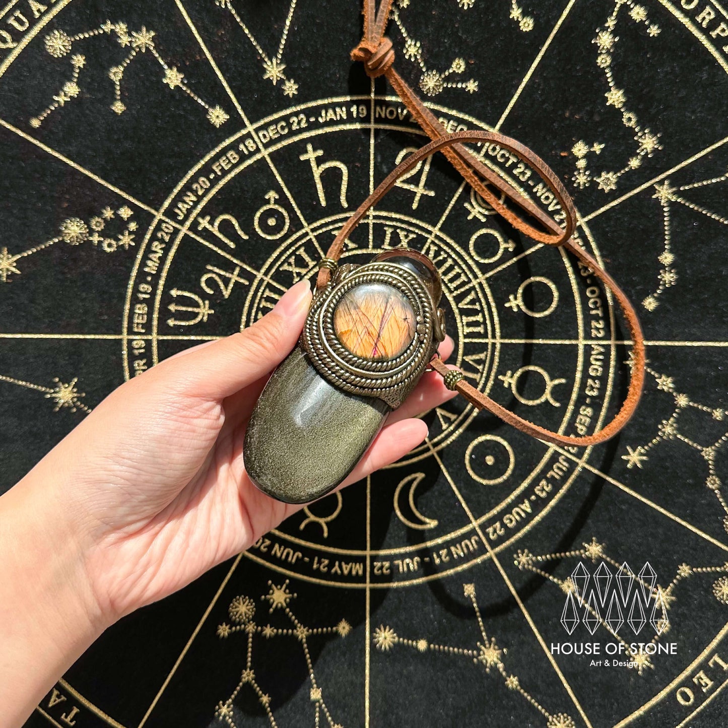 Handmade Natural Gold Sheen Obsidian Necklace/Magic Smoky Quartz Crystal Protection Pendant/Labradorite Jewelry/Root Chakra/Altar Tool