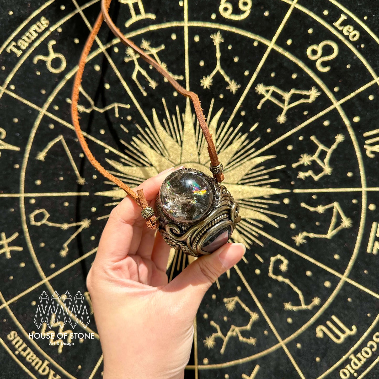 Handmade Natural Black Obsidian Raven Skull Pendant Necklace/Magic Smoky Quartz Crystal Protection Pendant/Labradorite Jewelry/Altar Tool