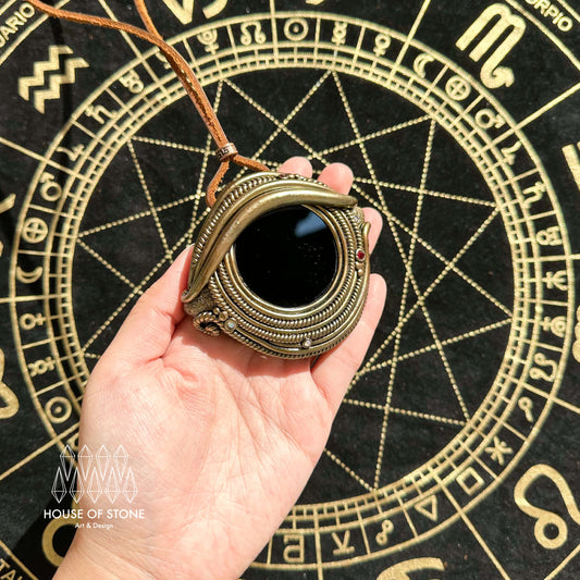 Handmade Natural Black Obsidian Pendant Necklace/Magic Obsidian Mirror Crystal Pendant/Scrying Mirror Protection Jewelry/Altar Tool