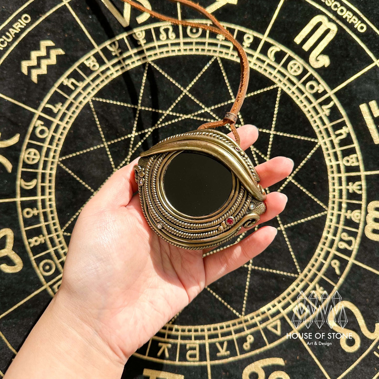 Handmade Natural Black Obsidian Pendant Necklace/Magic Obsidian Mirror Crystal Pendant/Scrying Mirror Protection Jewelry/Altar Tool