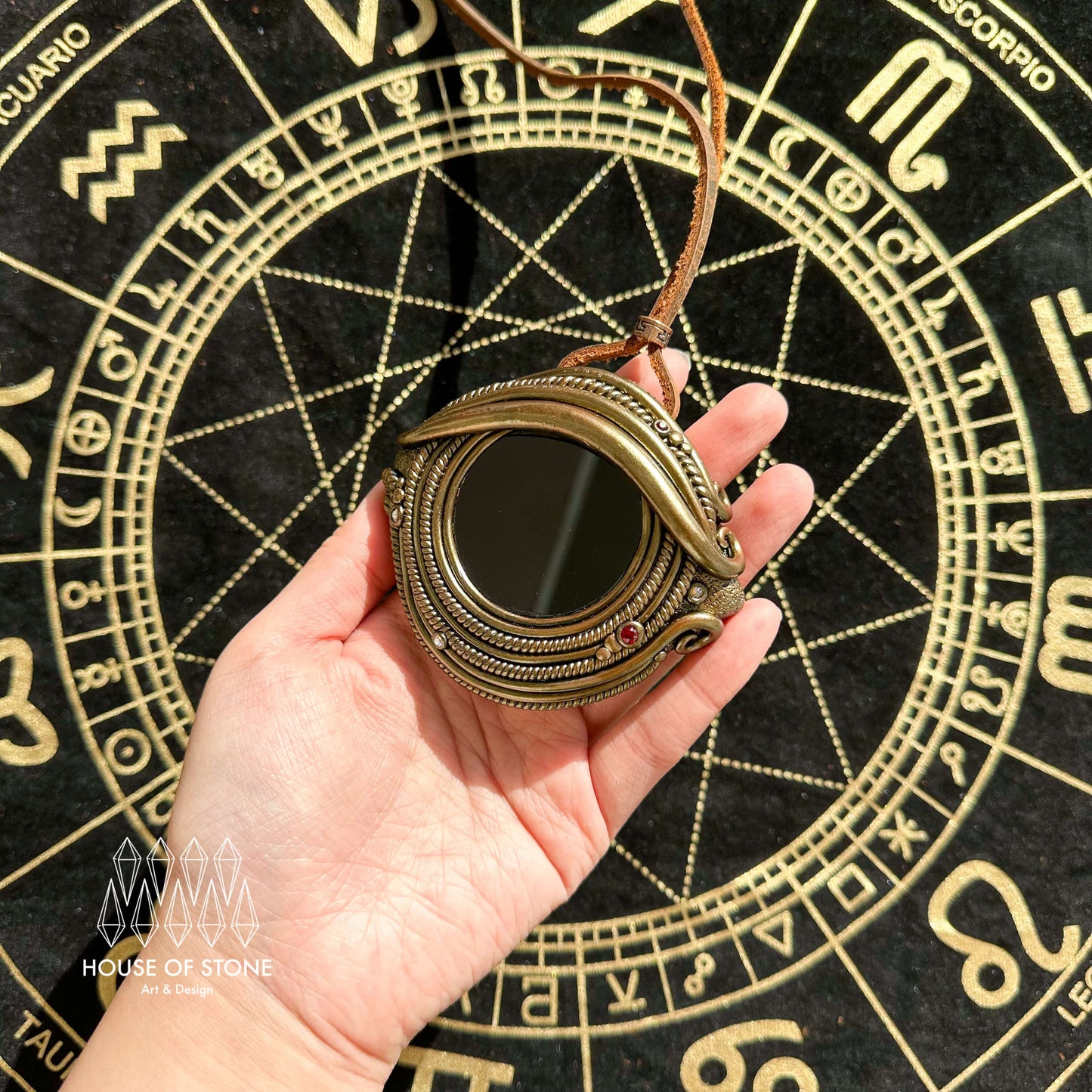 Handmade Natural Black Obsidian Pendant Necklace/Magic Obsidian Mirror Crystal Pendant/Scrying Mirror Protection Jewelry/Altar Tool