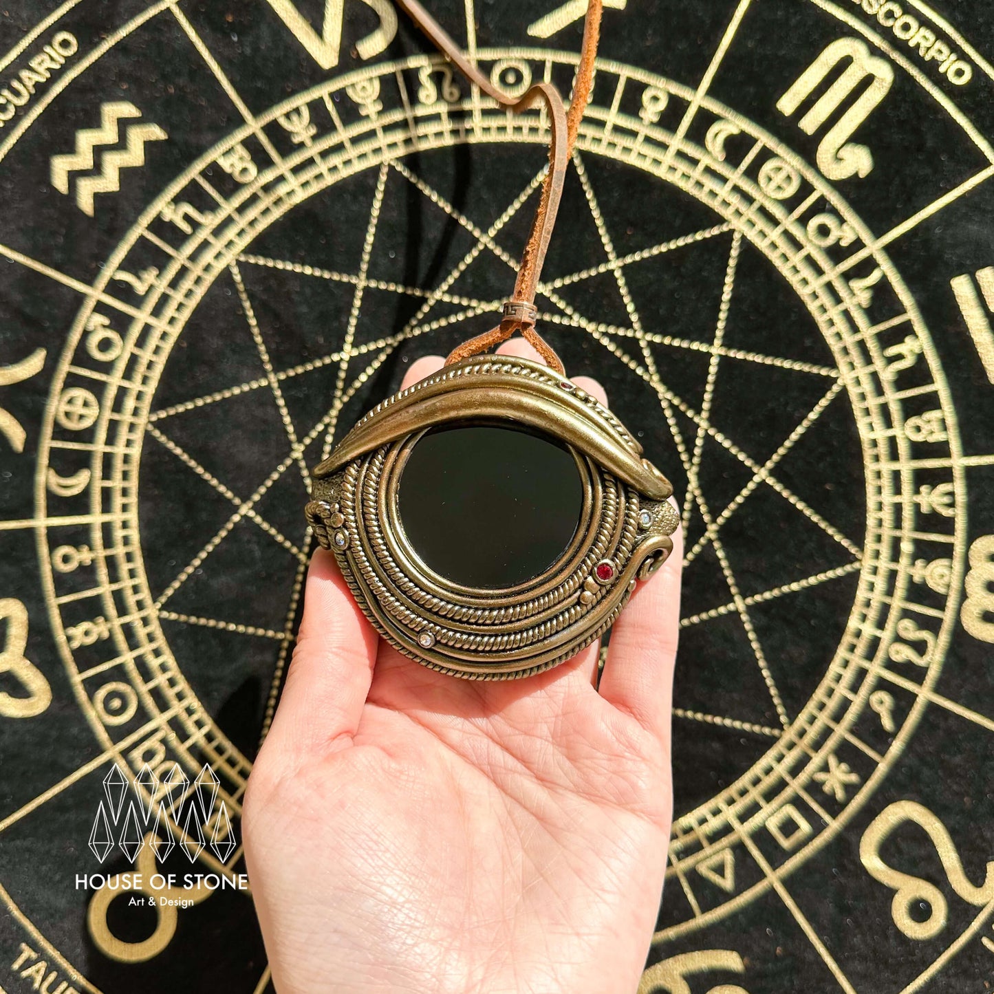 Handmade Natural Black Obsidian Pendant Necklace/Magic Obsidian Mirror Crystal Pendant/Scrying Mirror Protection Jewelry/Altar Tool