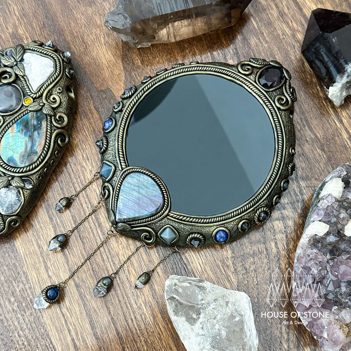 Handmade Natural Black Obsidian Crystal Wall Hanging Decor/Magic Large Obsidian Mirror Spiritual Window Interior Room Hangings/Scrying Mirror Door Hanging/Altar Tool