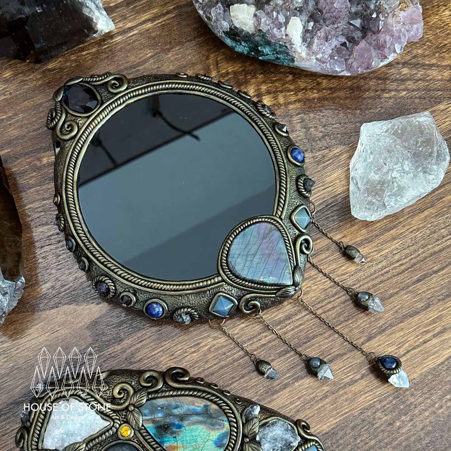 Handmade Natural Black Obsidian Crystal Wall Hanging Decor/Magic Large Obsidian Mirror Spiritual Window Interior Room Hangings/Scrying Mirror Door Hanging/Altar Tool