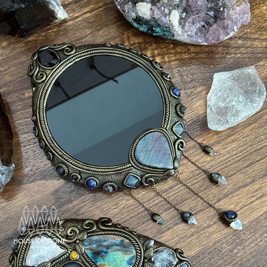 Handmade Natural Black Obsidian Crystal Wall Hanging Decor/Magic Large Obsidian Mirror Spiritual Window Interior Room Hangings/Scrying Mirror Door Hanging/Altar Tool
