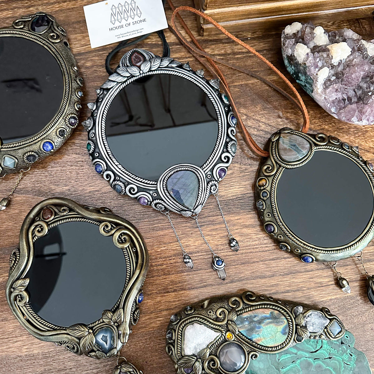 Handmade Natural Black Obsidian Crystal Wall Hanging Decor/Magic Obsidian Mirror Spiritual Window Interior Room Hangings/Scrying Mirror Door Hanging/Altar Tool