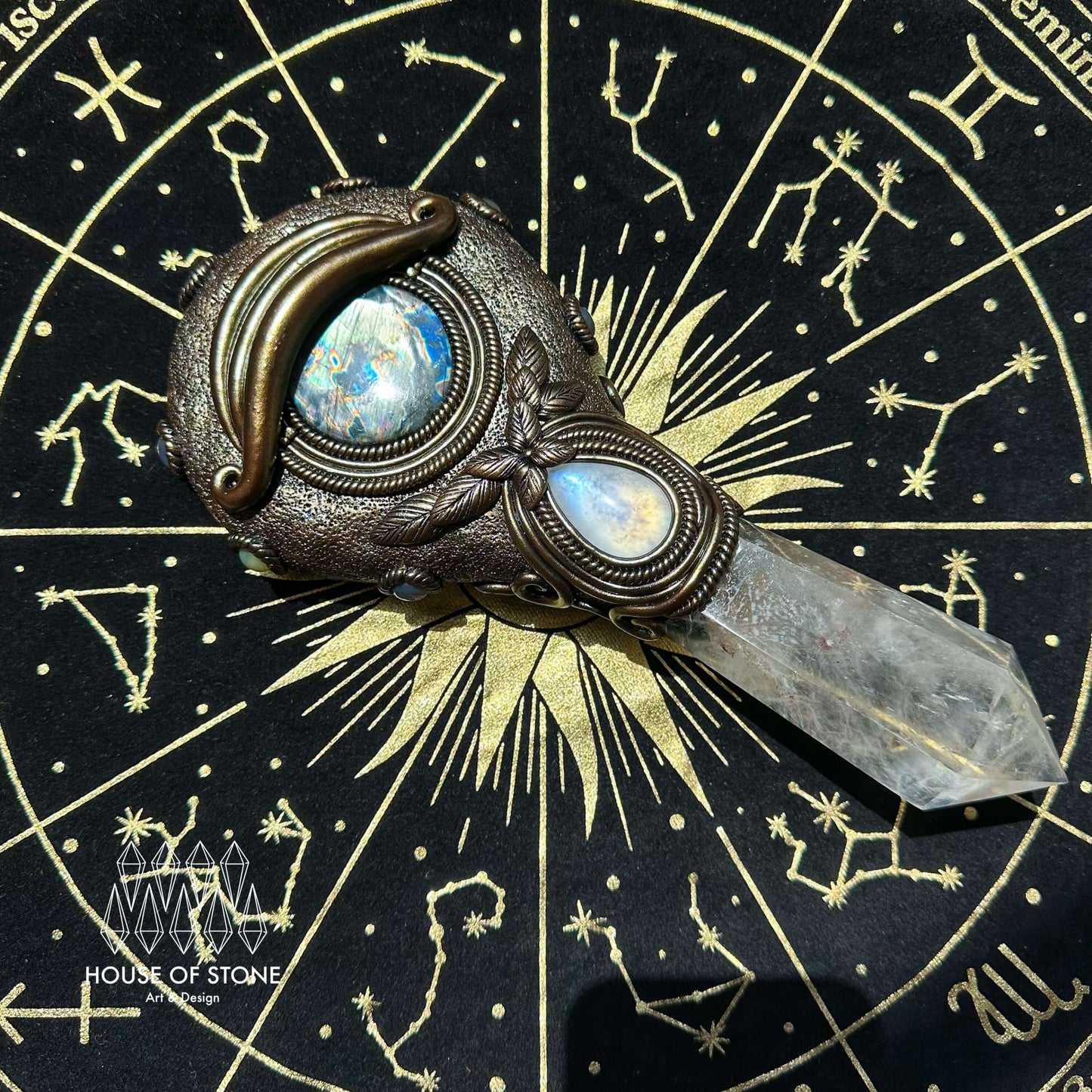 Handmade Natural Black Obsidian Mirror/Magic Obsidian Witch Wand/Crystal Quartz Wand/Scrying Mirror Wand/Root Chakra/Manifest Altar Tool