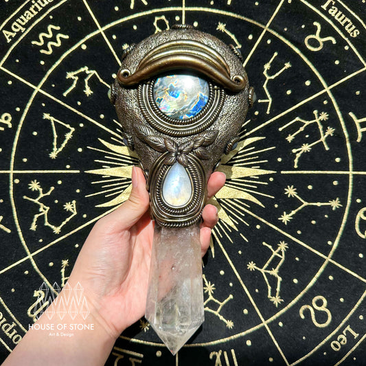 Handmade Natural Black Obsidian Mirror/Magic Obsidian Witch Wand/Crystal Quartz Wand/Scrying Mirror Wand/Root Chakra/Manifest Altar Tool