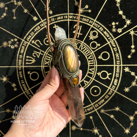 Handmade Natural Smoky Quartz  Pendant Necklace/Magic Crystal Protection Pendant/Labradorite Necklace/Root Chakra/Manifest Altar Tool