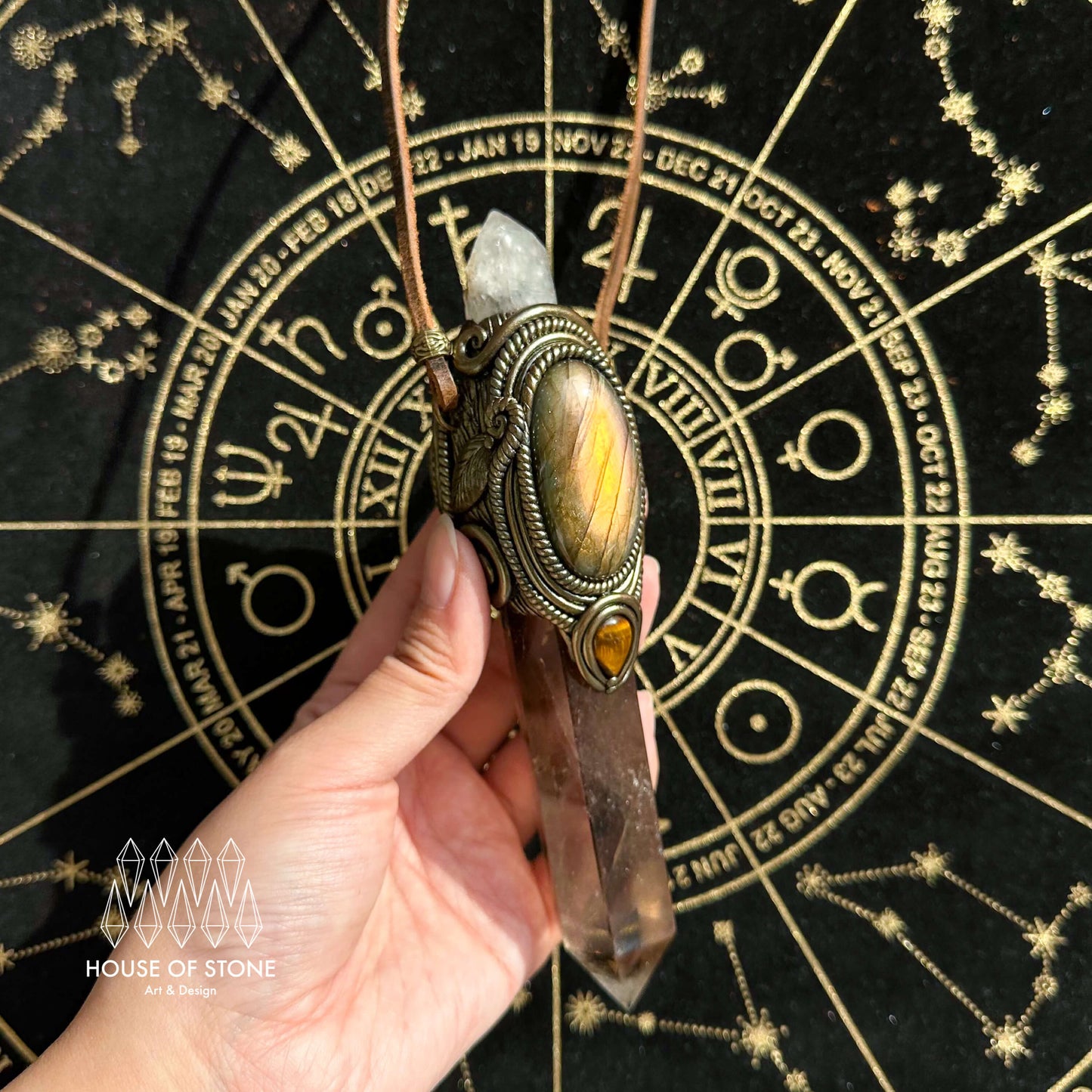 Handmade Natural Smoky Quartz  Pendant Necklace/Magic Crystal Protection Pendant/Labradorite Necklace/Root Chakra/Manifest Altar Tool