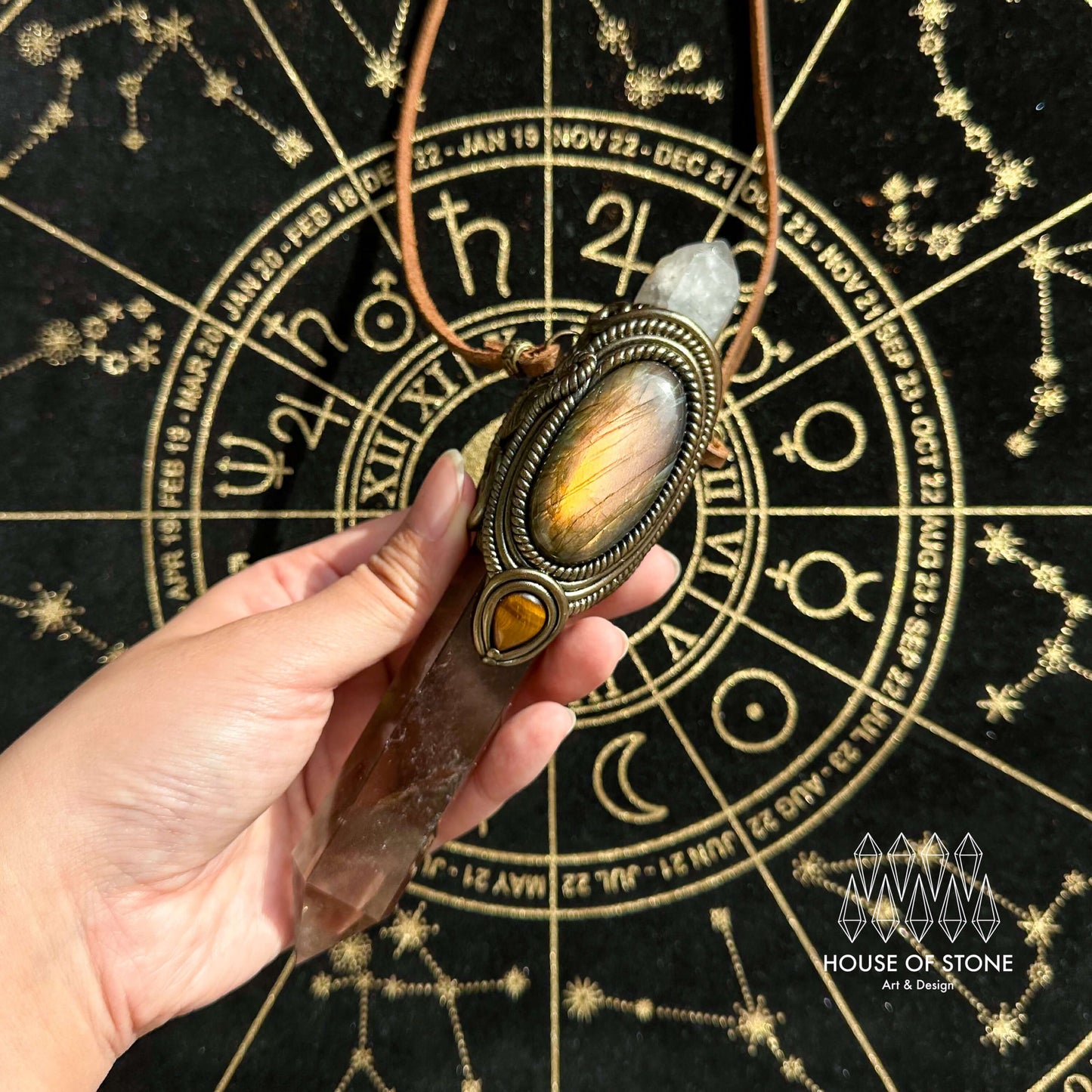 Handmade Natural Smoky Quartz  Pendant Necklace/Magic Crystal Protection Pendant/Labradorite Necklace/Root Chakra/Manifest Altar Tool