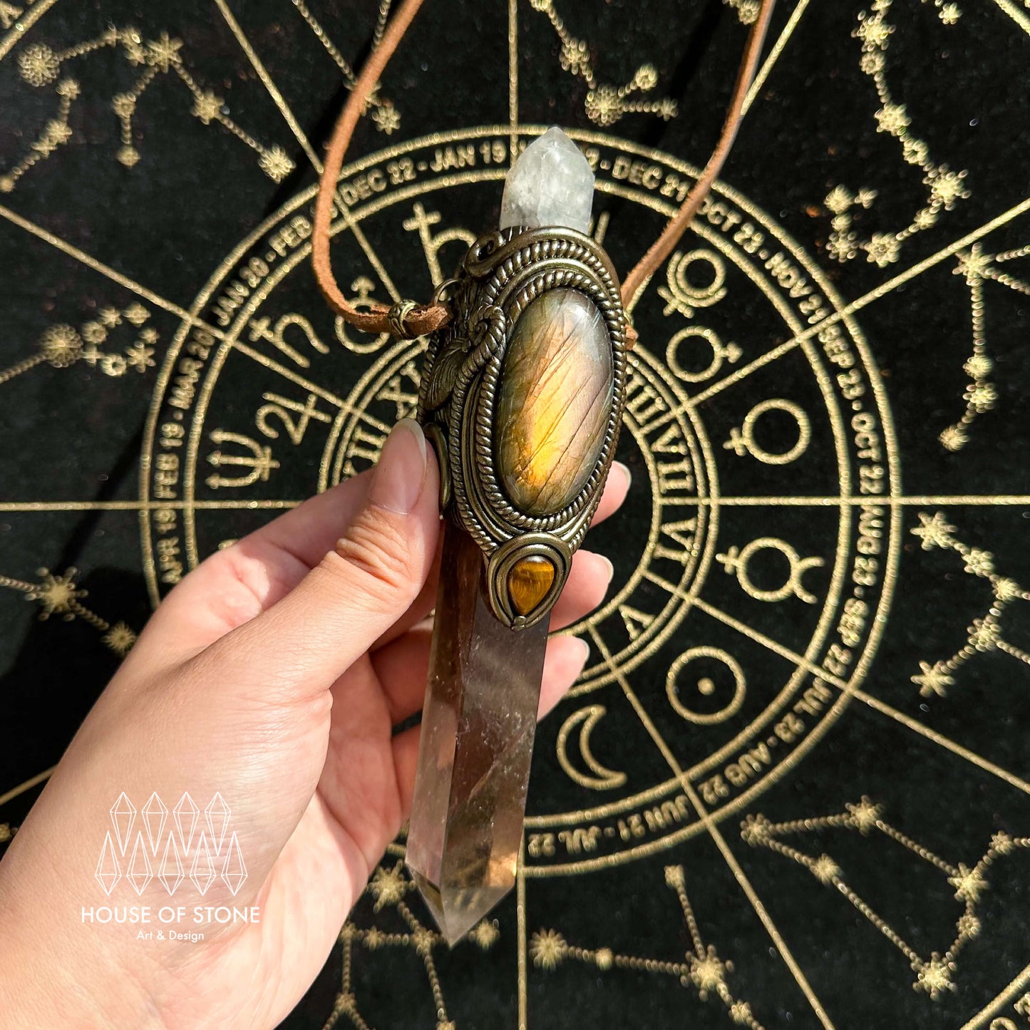 Handmade Natural Smoky Quartz  Pendant Necklace/Magic Crystal Protection Pendant/Labradorite Necklace/Root Chakra/Manifest Altar Tool