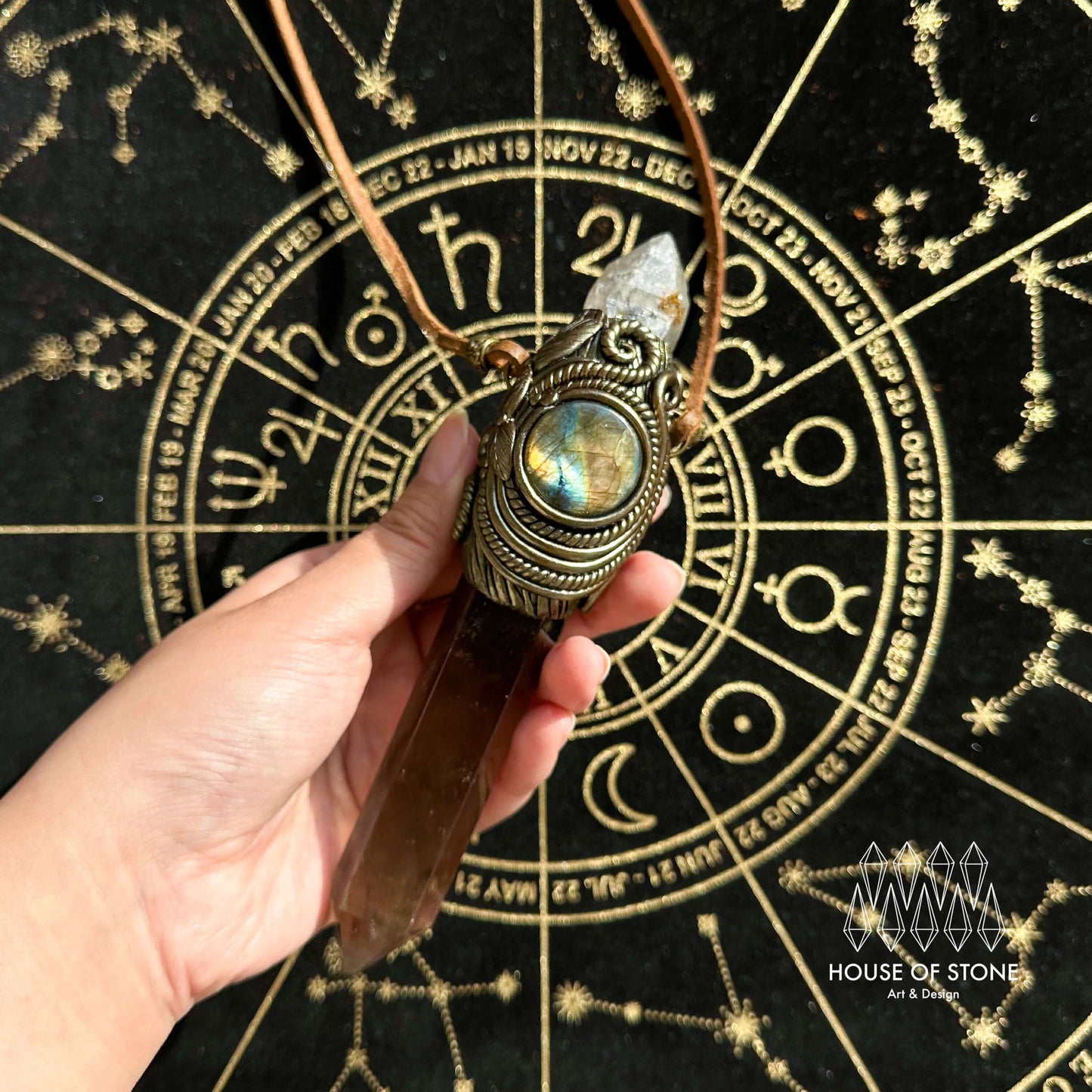 Handmade Natural Smoky Quartz  Pendant Necklace/Magic Crystal Protection Pendant/Labradorite Necklace/Root Chakra/Manifest Altar Tool