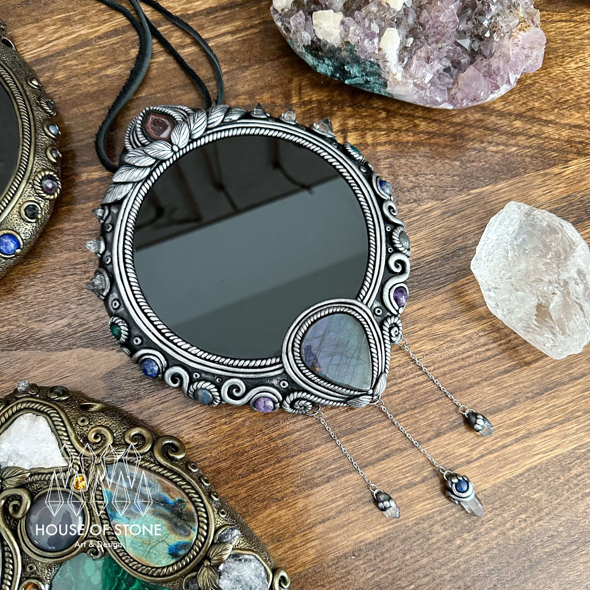 Handmade Natural Black Obsidian Crystal Wall Hanging Decor/Magic Large Obsidian Mirror Spiritual Window Interior Room Hangings/Scrying Mirror Door Hanging/Altar Tool