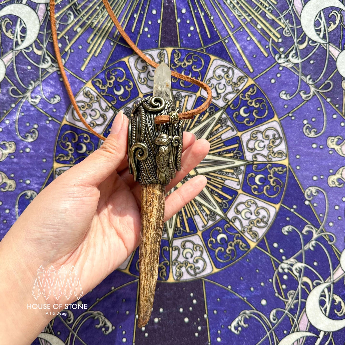 Handmade Natural Crystal Quartz Antler Pendant/Magic Crystal Necklace/Amethyst Labradorite Pendant/Root Chakra/Boho Necklace/Altar Tool