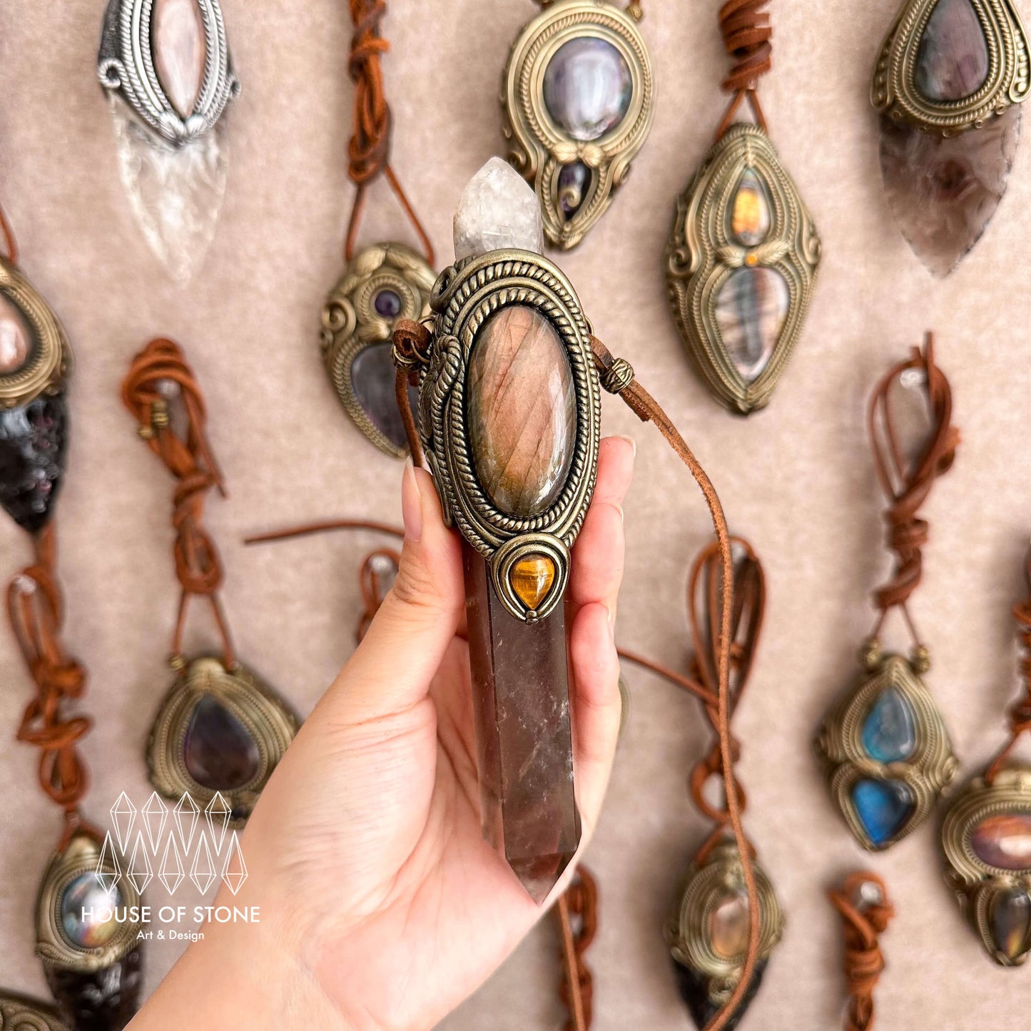 Handmade Natural Smoky Quartz  Pendant Necklace/Magic Crystal Protection Pendant/Labradorite Necklace/Root Chakra/Manifest Altar Tool