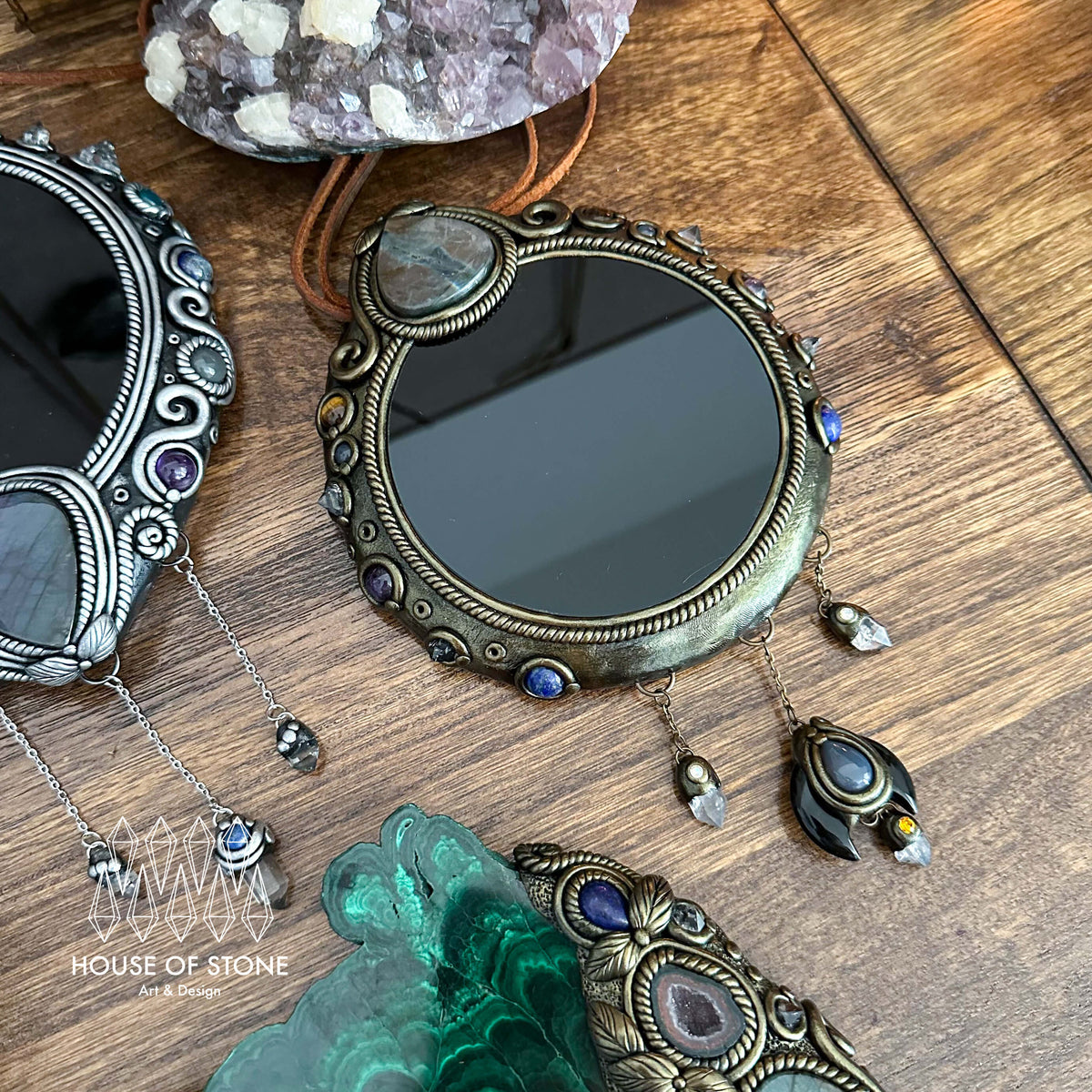 Handmade Natural Black Obsidian Crystal Wall Hanging Decor/Magic Obsidian Mirror Spiritual Window Interior Room Hangings/Scrying Mirror Door Hanging/Altar Tool