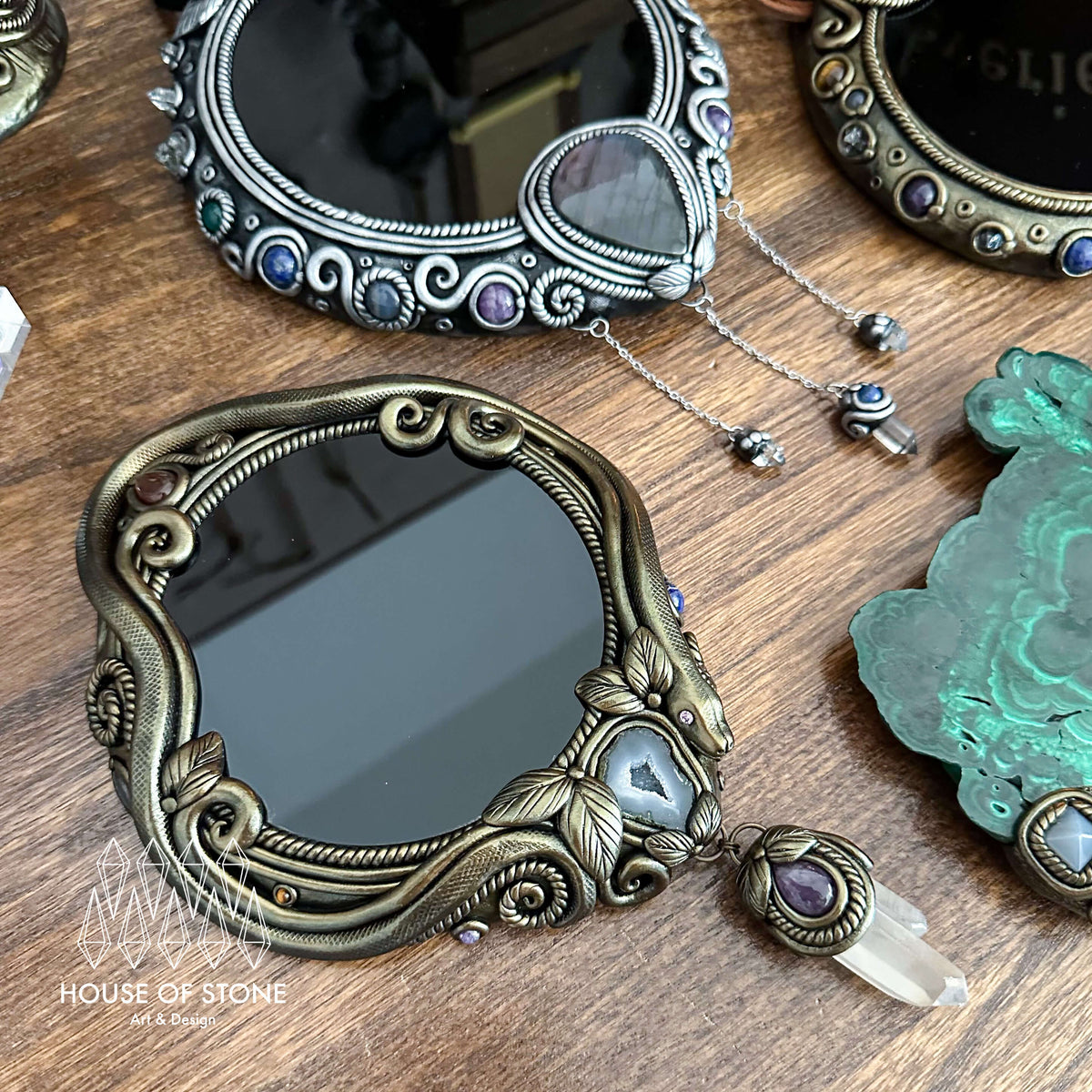 Handmade Natural Black Obsidian Crystal Wall Hanging Decor/Magic Obsidian Mirror Spiritual Window Interior Room Hangings/Scrying Mirror Door Hanging/Altar Tool
