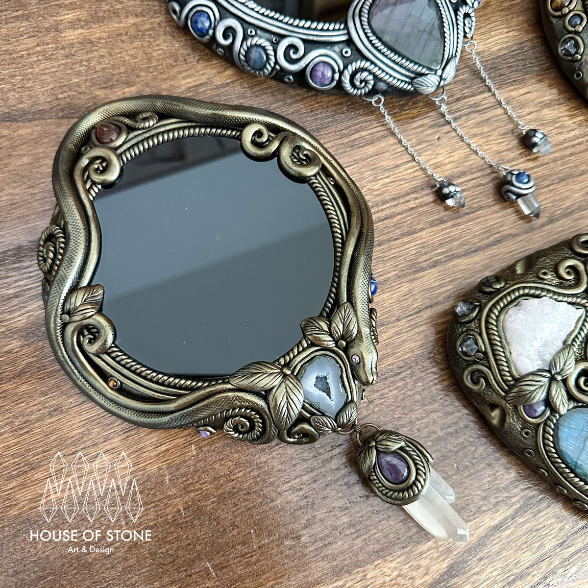 Handmade Natural Black Obsidian Crystal Wall Hanging Decor/Magic Obsidian Mirror Spiritual Window Interior Room Hangings/Scrying Mirror Door Hanging/Altar Tool