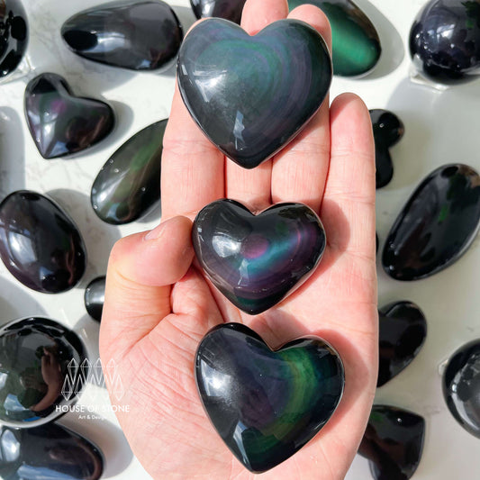 Natural Rainbow Obsidian Heart Palm Stone/Rare Colorful Obsidian Hand Carved Heart/Obsidian Pocket Stone/Chakra Healing/AAA
