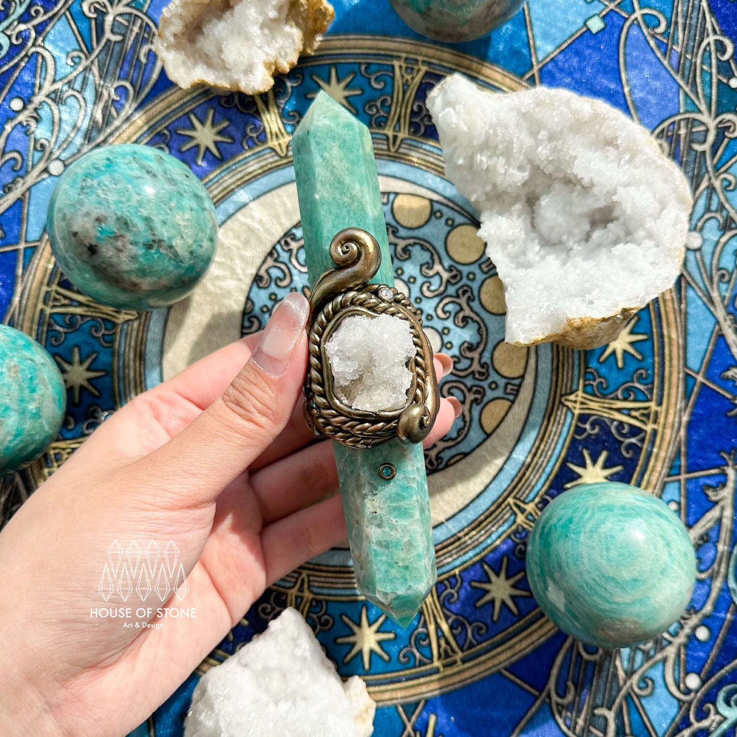 Natural Handmade Crystal Quartz Wand/Magic Crystal Wand/Amazonite Clear Quartz Wand/Chakra Healing/Manifest Tool/Altar Tool