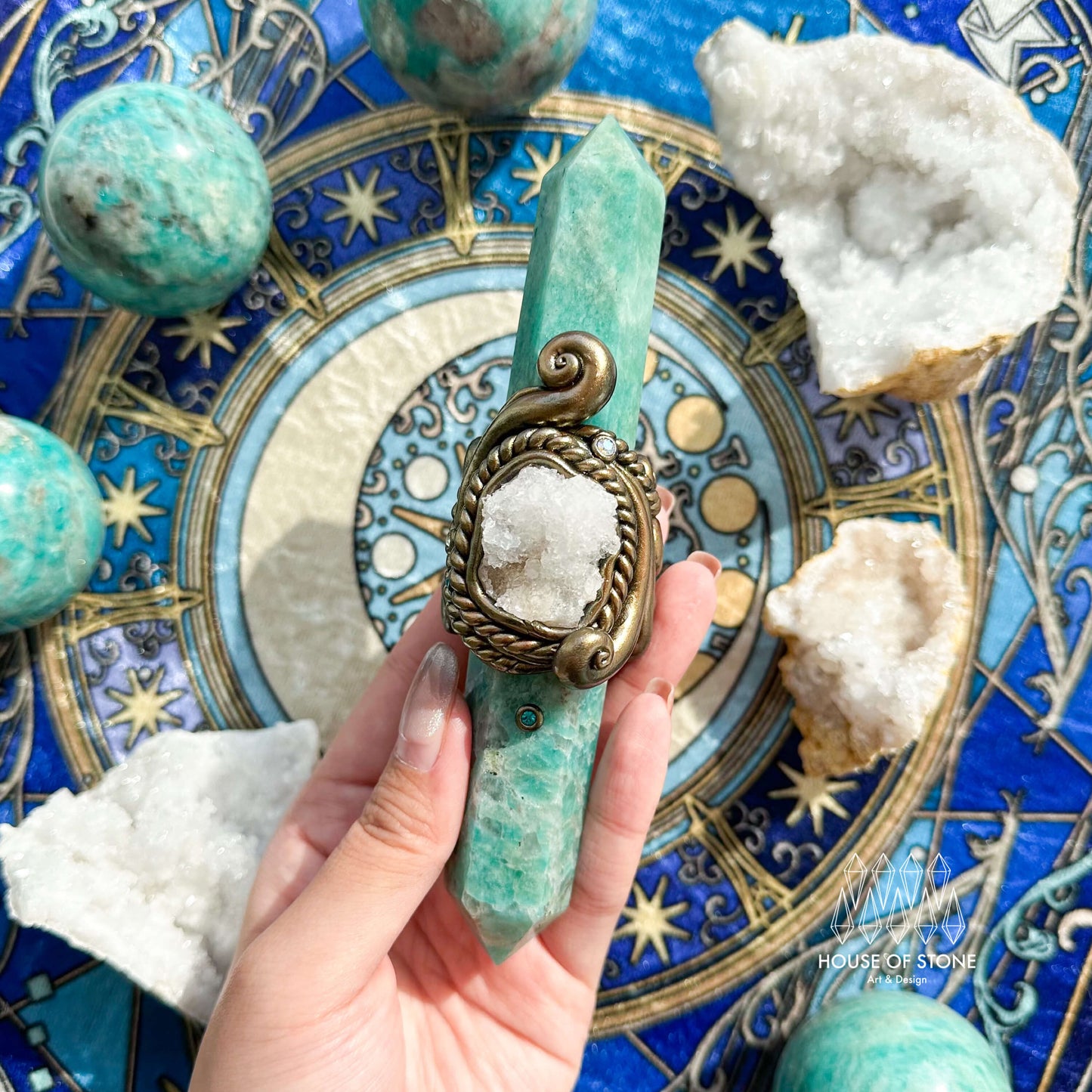 Natural Handmade Crystal Quartz Wand/Magic Crystal Wand/Amazonite Clear Quartz Wand/Chakra Healing/Manifest Tool/Altar Tool