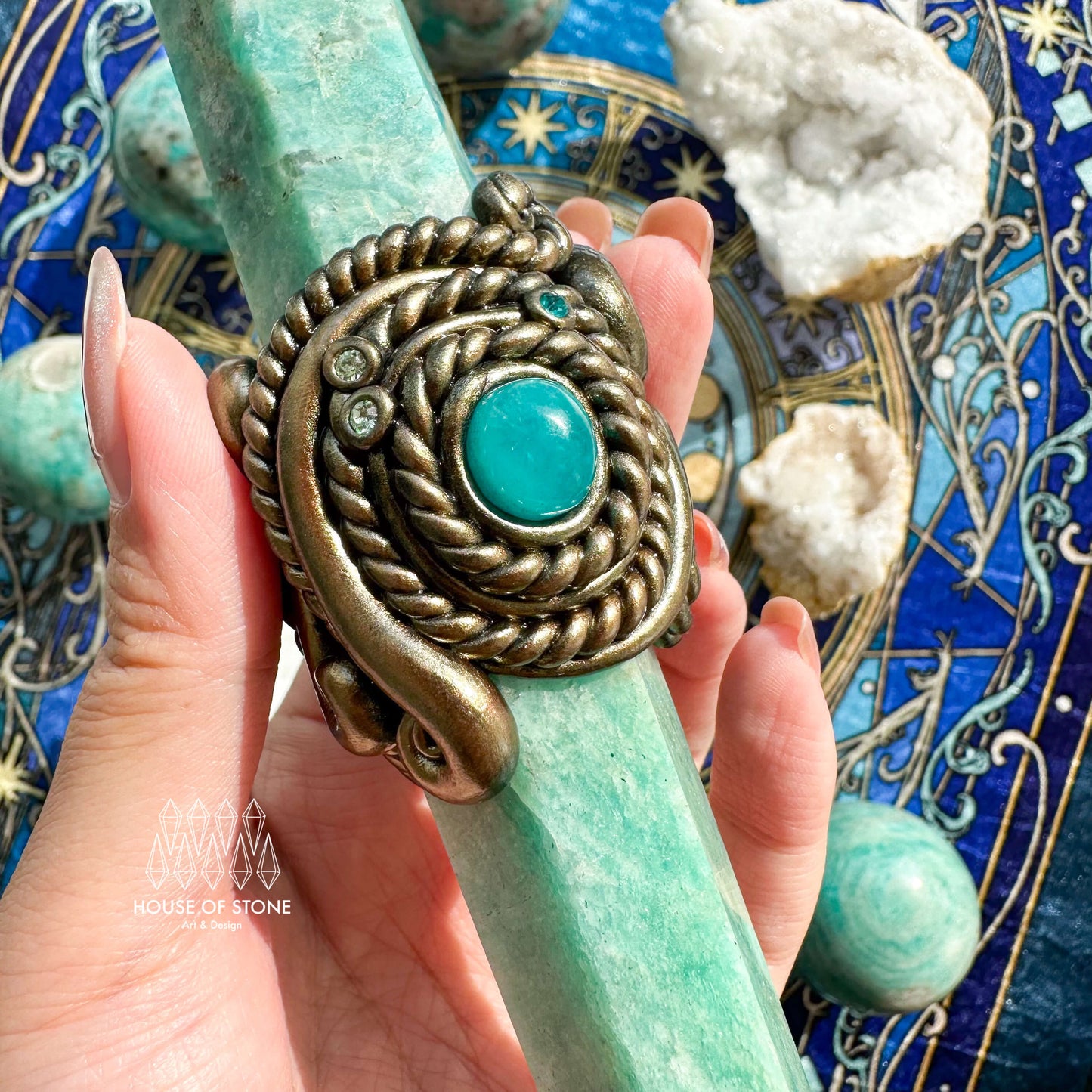 Natural Handmade Crystal Quartz Wand/Magic Crystal Wand/Amazonite Clear Quartz Wand/Chakra Healing/Manifest Tool/Altar Tool