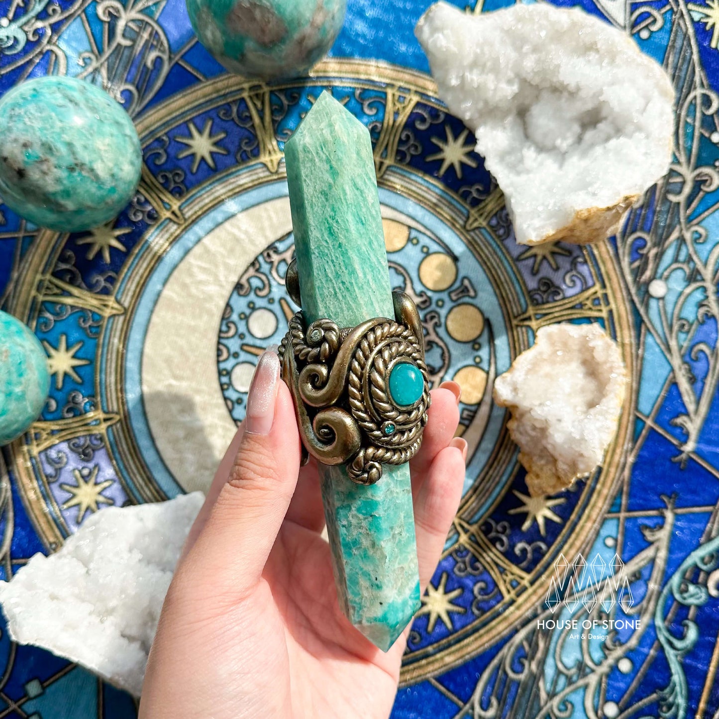 Natural Handmade Crystal Quartz Wand/Magic Crystal Wand/Amazonite Clear Quartz Wand/Chakra Healing/Manifest Tool/Altar Tool