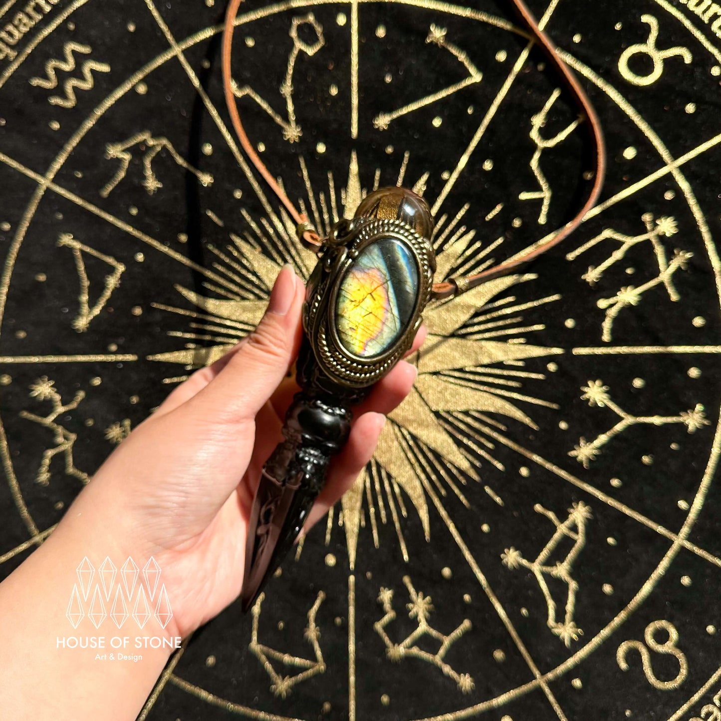 Handmade Natural Black Obsidian Pendant Necklace/Magic Smoky Quartz Crystal Pendant/Labradorite Protection Jewelry/Chakra/Altar Tool