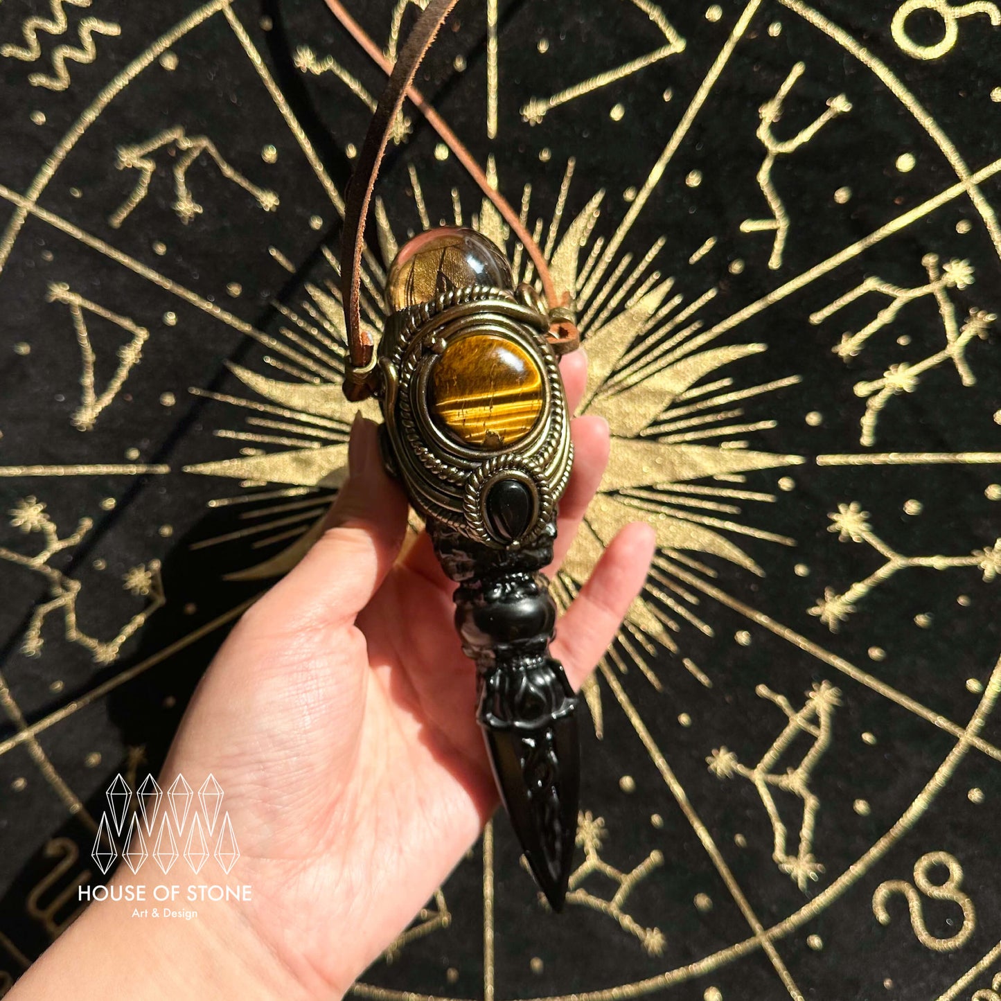 Handmade Natural Black Obsidian Pendant Necklace/Magic Smoky Quartz Crystal Pendant/Labradorite Protection Jewelry/Chakra/Altar Tool