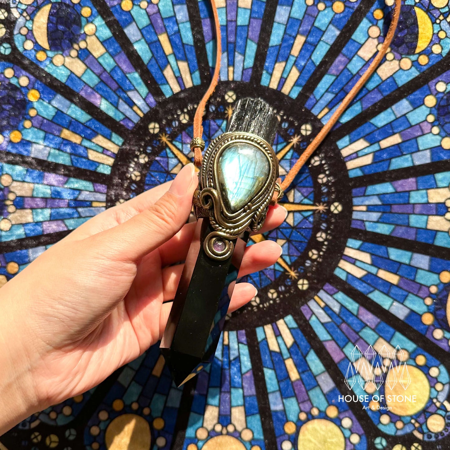 Handmade Natural Black Obsidian Pendant Necklace/Magic Black Tourmaline Crystal Pendant/Labradorite Protection Jewelry/Chakra/Altar Tool