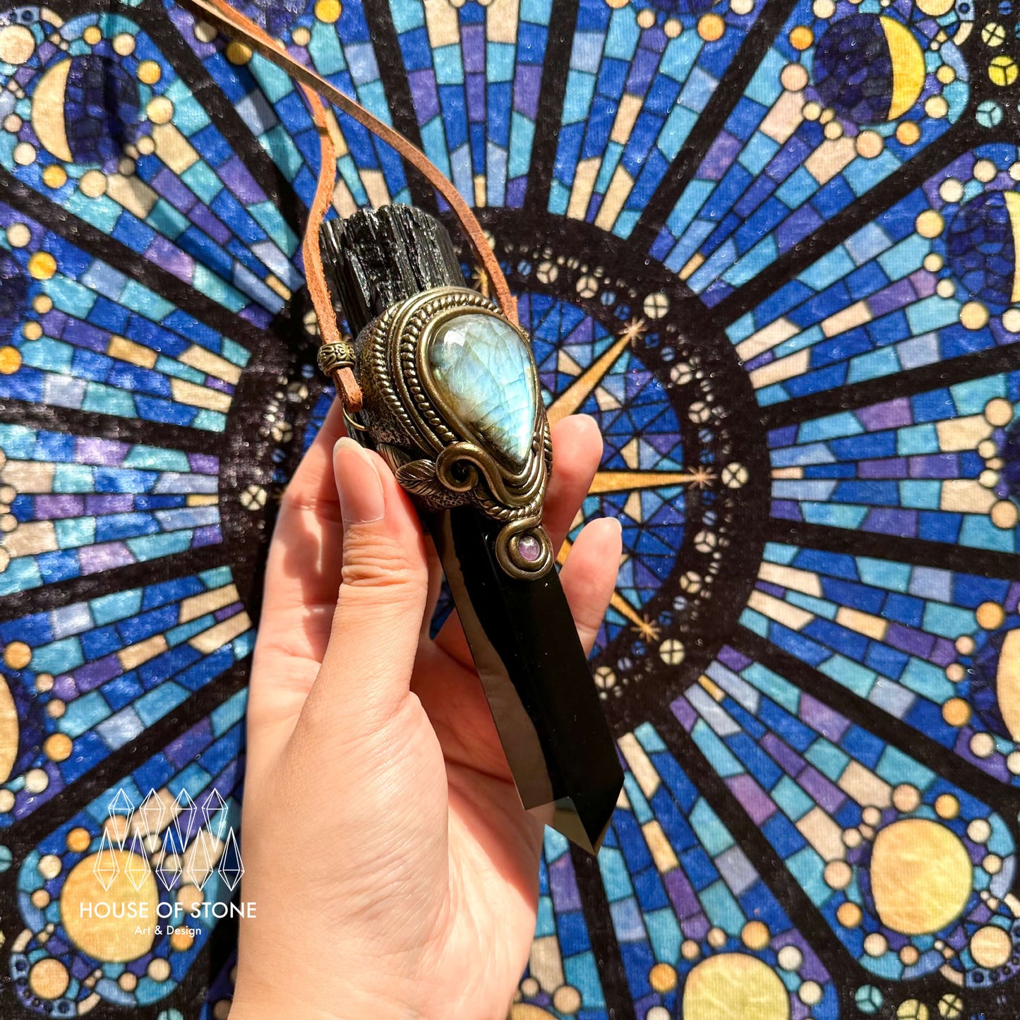 Handmade Natural Black Obsidian Pendant Necklace/Magic Black Tourmaline Crystal Pendant/Labradorite Protection Jewelry/Chakra/Altar Tool