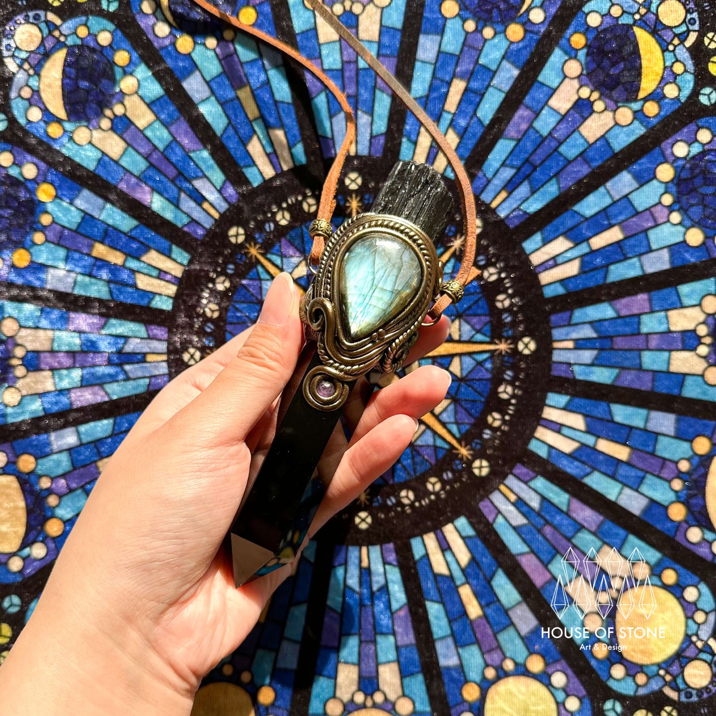 Handmade Natural Black Obsidian Pendant Necklace/Magic Black Tourmaline Crystal Pendant/Labradorite Protection Jewelry/Chakra/Altar Tool