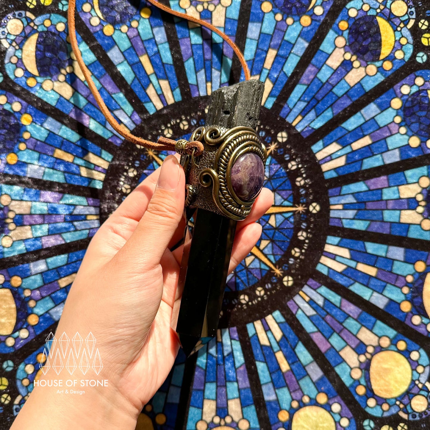 Handmade Natural Black Obsidian Pendant Necklace/Magic Black Tourmaline Crystal Pendant/Labradorite Protection Jewelry/Chakra/Altar Tool