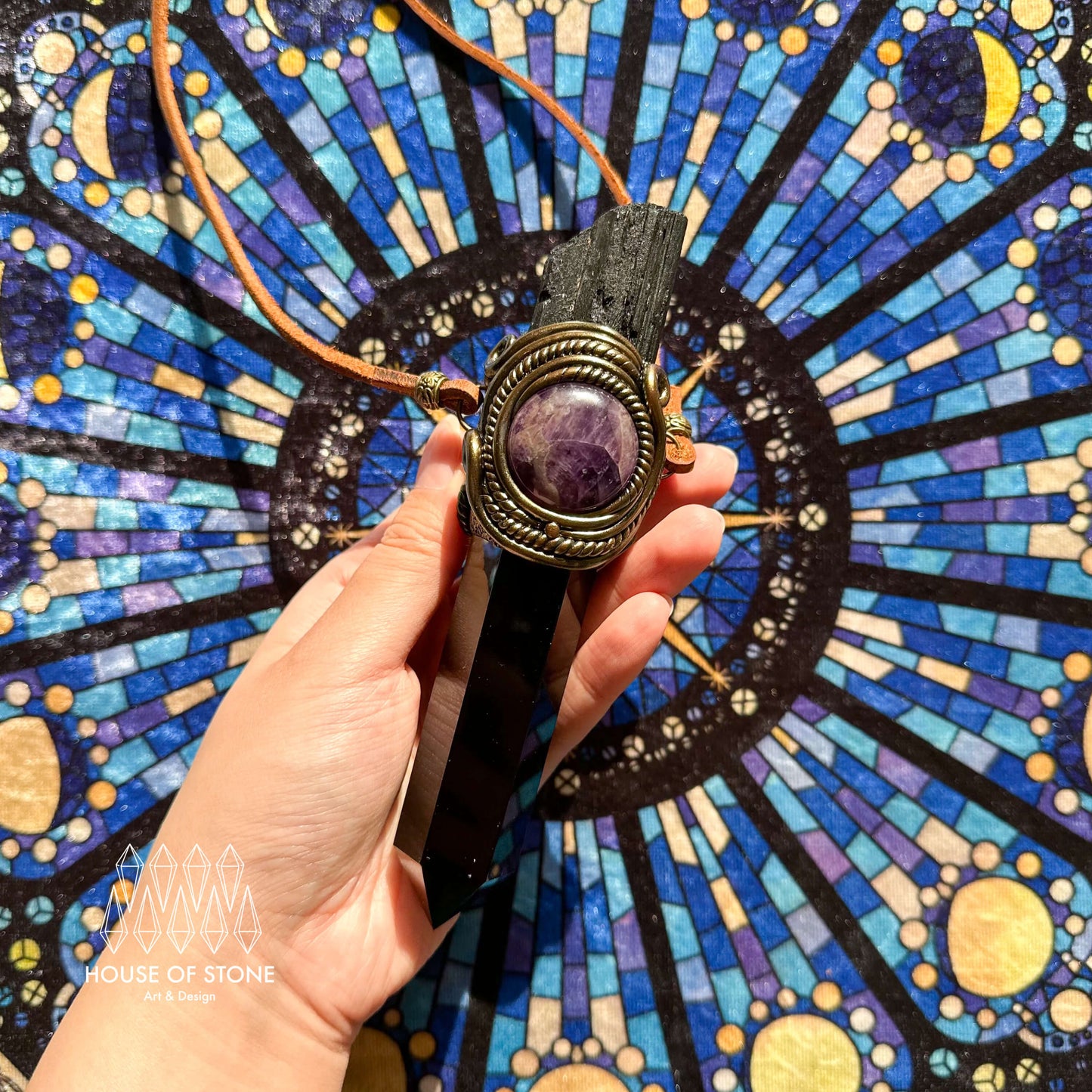 Handmade Natural Black Obsidian Pendant Necklace/Magic Black Tourmaline Crystal Pendant/Labradorite Protection Jewelry/Chakra/Altar Tool