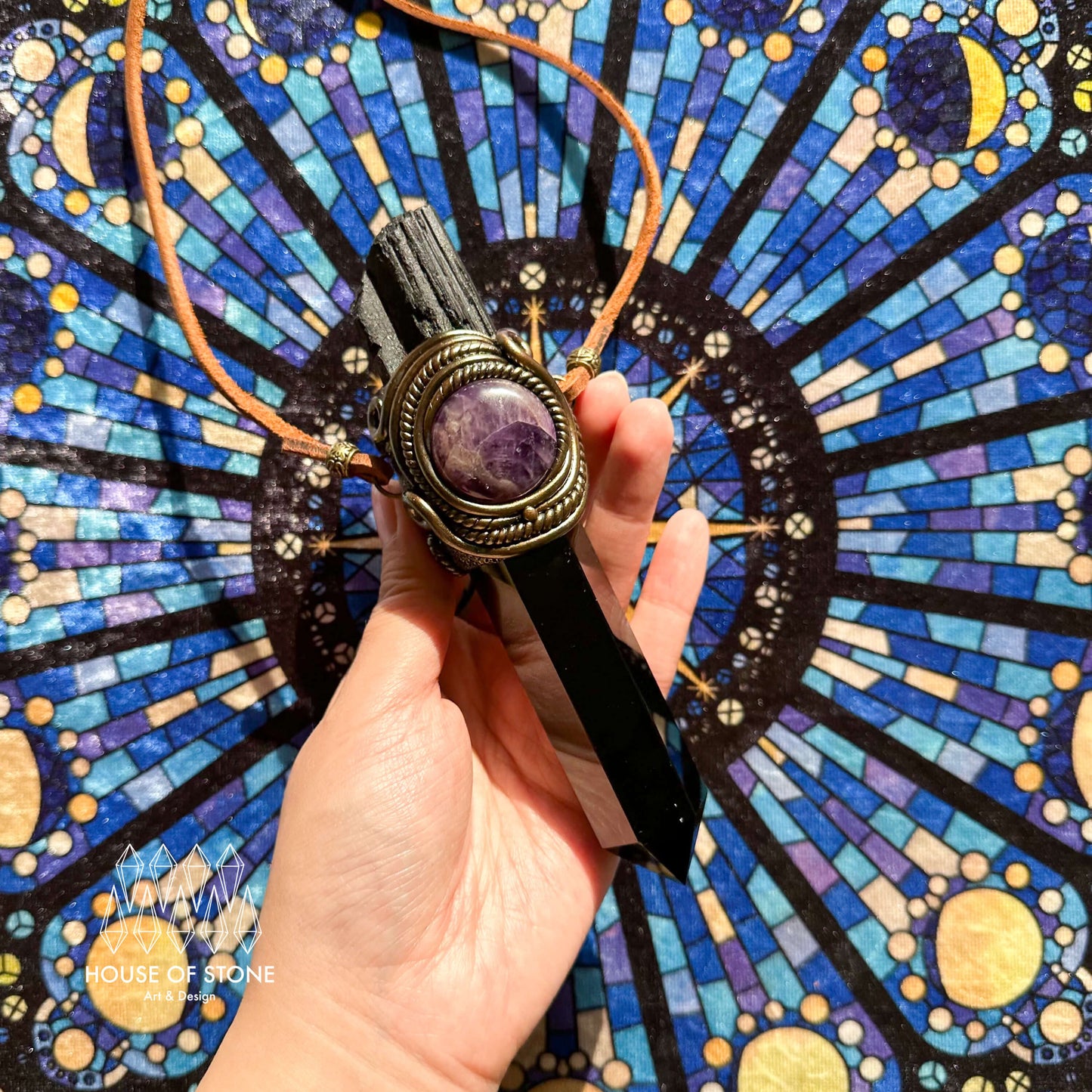 Handmade Natural Black Obsidian Pendant Necklace/Magic Black Tourmaline Crystal Pendant/Labradorite Protection Jewelry/Chakra/Altar Tool