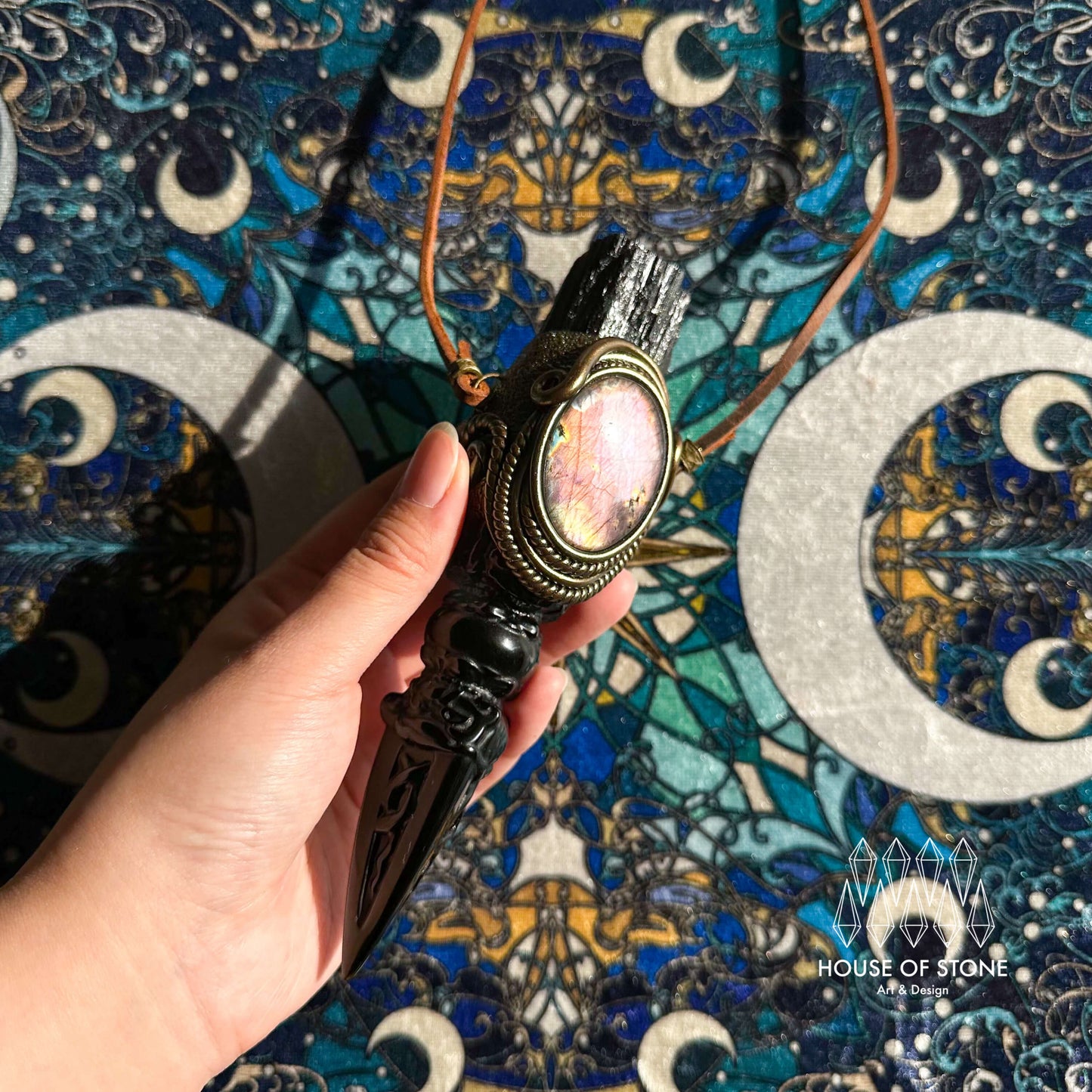 Handmade Natural Black Obsidian Pendant Necklace/Magic Black Tourmaline Crystal Pendant/Labradorite Protection Jewelry/Chakra/Altar Tool