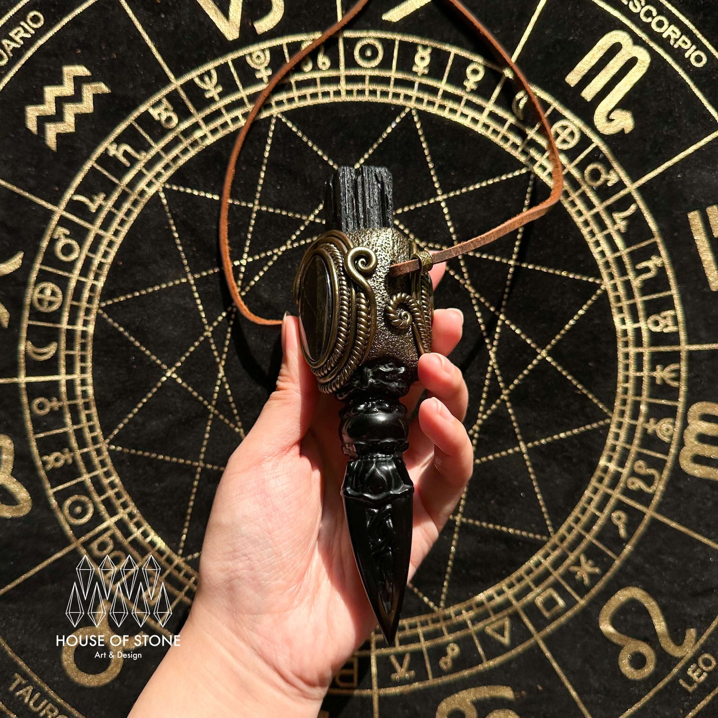 Handmade Natural Black Obsidian Pendant Necklace/Magic Black Tourmaline Crystal Pendant/Labradorite Protection Jewelry/Chakra/Altar Tool