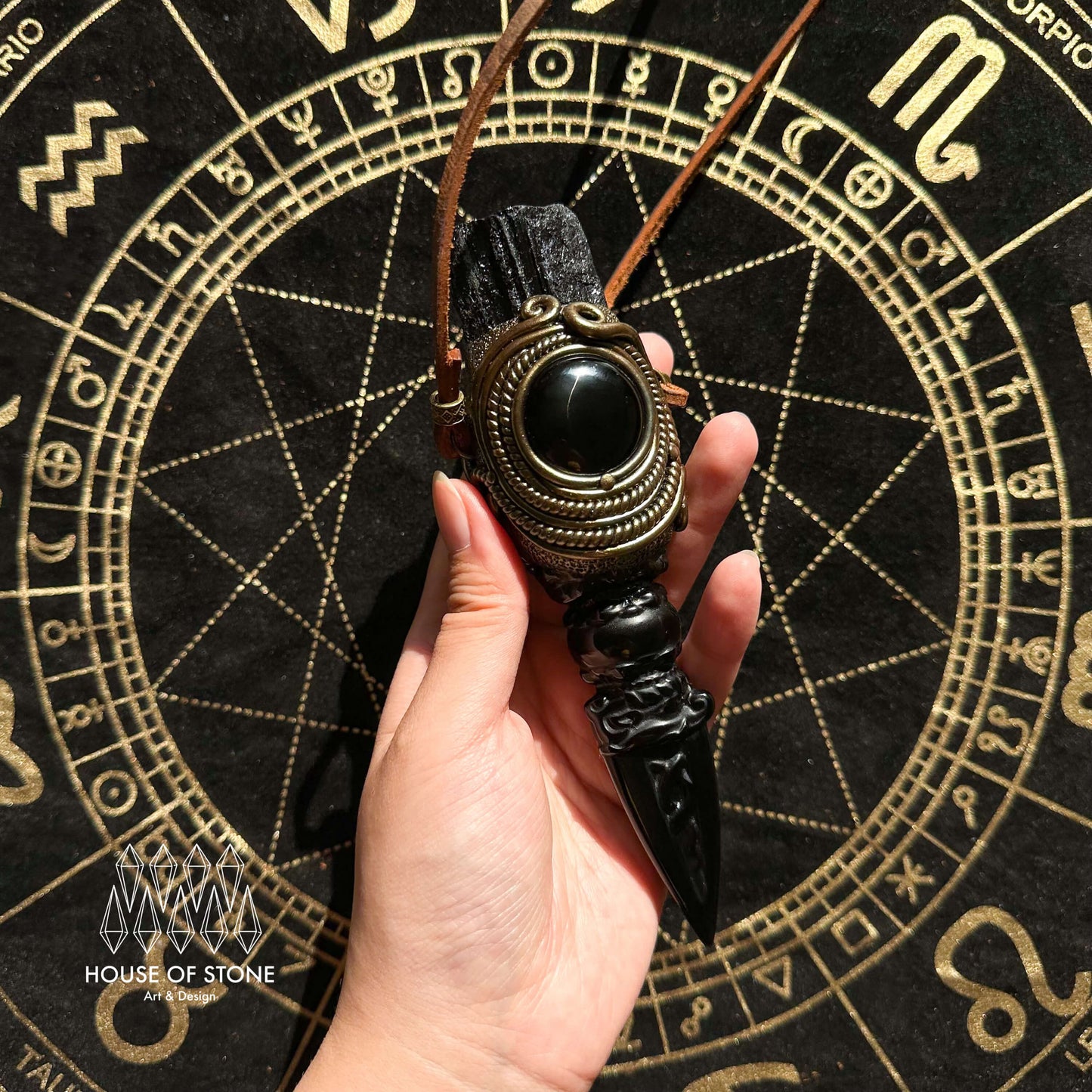 Handmade Natural Black Obsidian Pendant Necklace/Magic Black Tourmaline Crystal Pendant/Labradorite Protection Jewelry/Chakra/Altar Tool