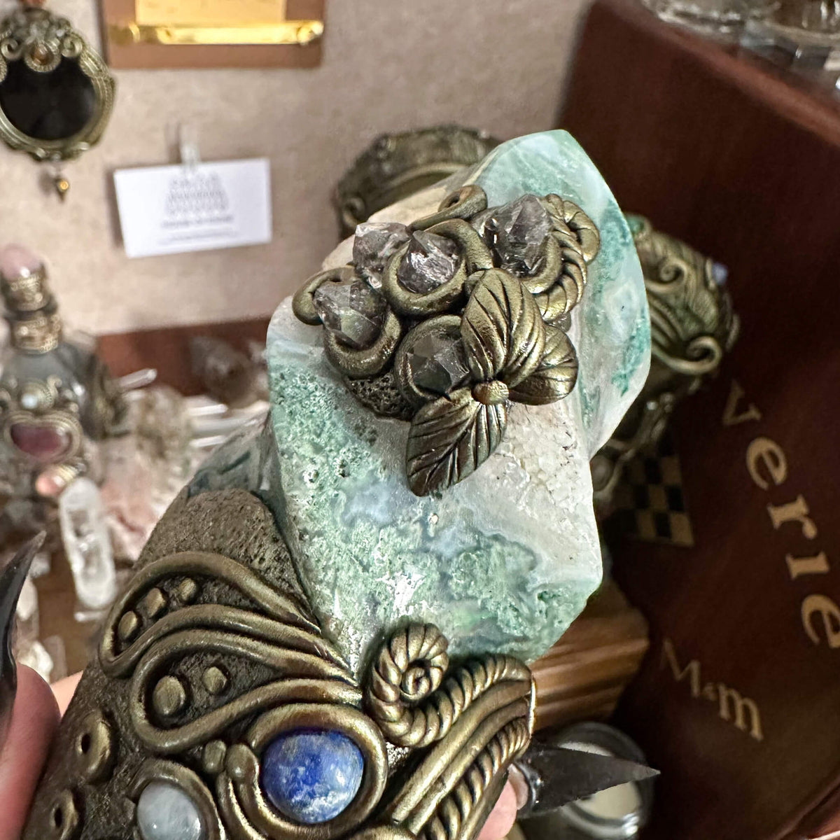 Handmade Natural Moss Agate Crystal Wand/Magic Witch Crystal Wand/Obsidian Labradorite Handle/Chakra/Manifest Altar Tool
