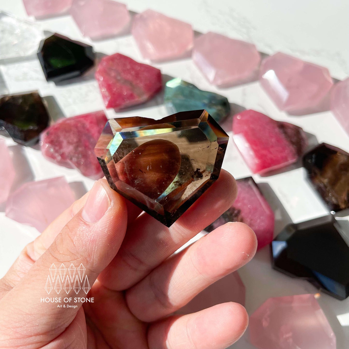 Natural Crystal Heart/Clear Quartz Faceted Heart/Smoky Qaurtz Carvings/Labradorite Crystal Hand Carved Heart/Rhodonite Gemstone Heart