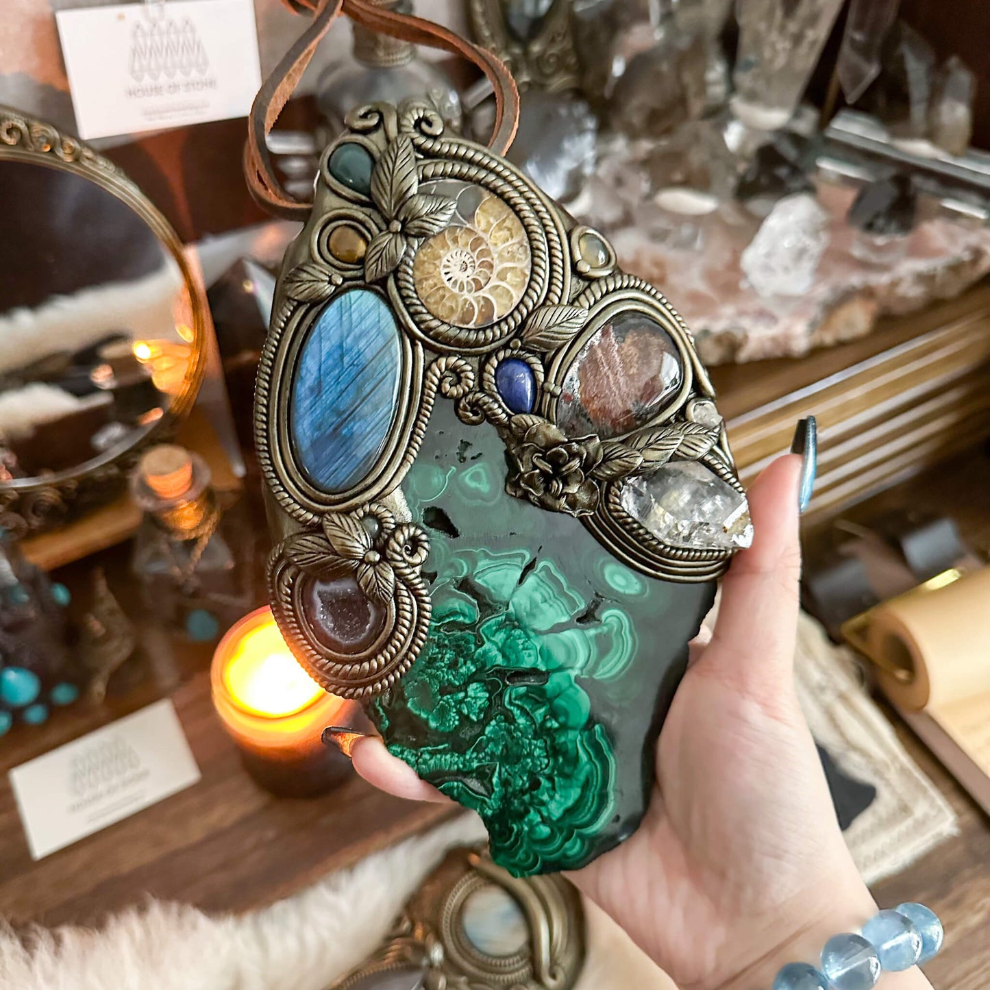 Handmade Natural Malachite Crystal Wall Hanging Decor/Spiritual Window Interior Room Hangings/Christmas Crystal Door Hanging