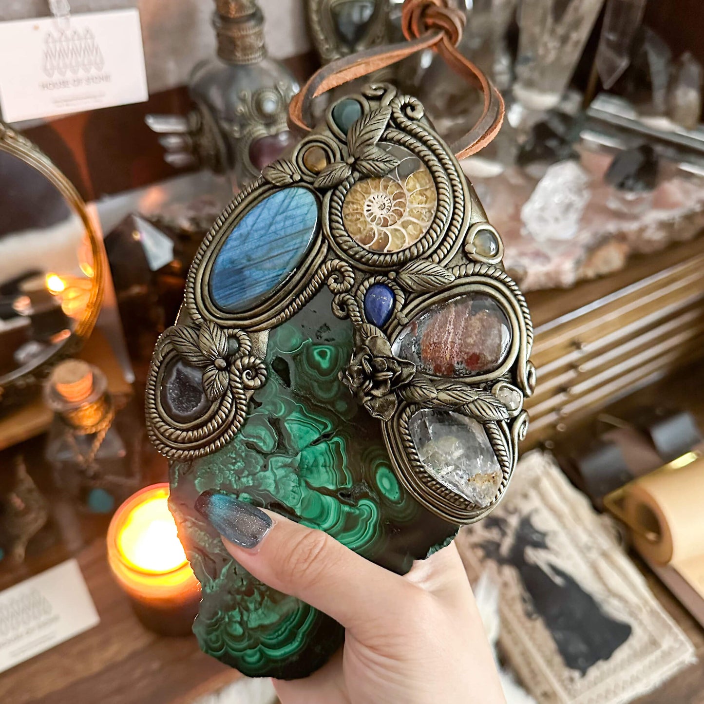 Handmade Natural Malachite Crystal Wall Hanging Decor/Spiritual Window Interior Room Hangings/Christmas Crystal Door Hanging