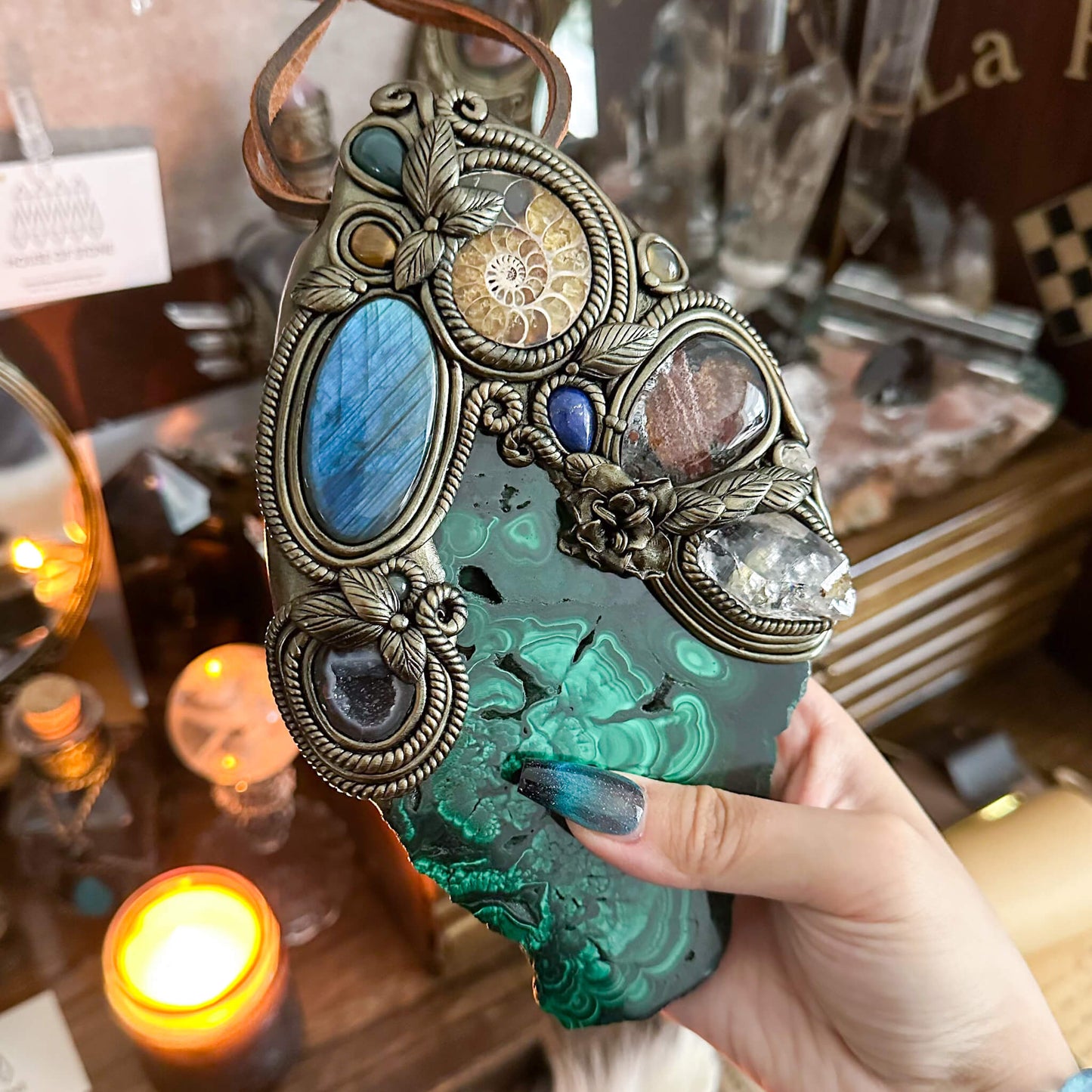 Handmade Natural Malachite Crystal Wall Hanging Decor/Spiritual Window Interior Room Hangings/Christmas Crystal Door Hanging