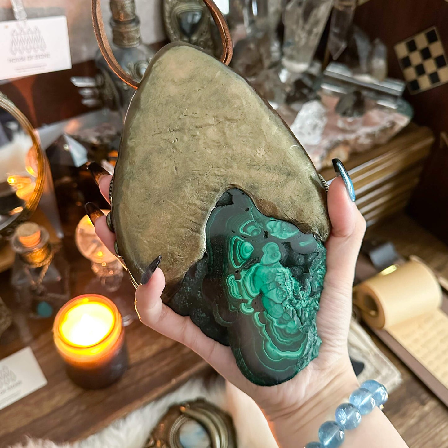 Handmade Natural Malachite Crystal Wall Hanging Decor/Spiritual Window Interior Room Hangings/Christmas Crystal Door Hanging