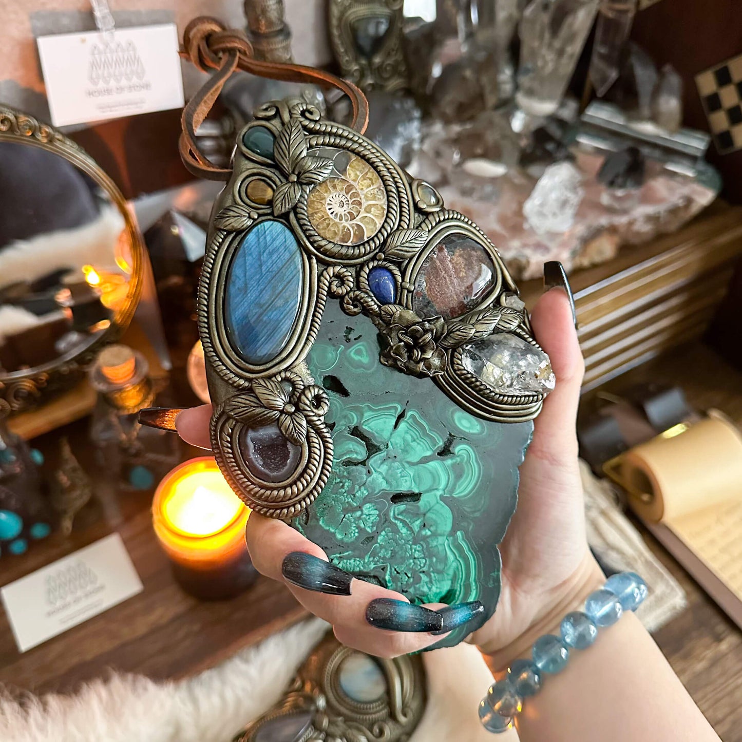 Handmade Natural Malachite Crystal Wall Hanging Decor/Spiritual Window Interior Room Hangings/Christmas Crystal Door Hanging