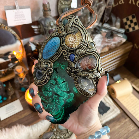 Handmade Natural Malachite Crystal Wall Hanging Decor/Spiritual Window Interior Room Hangings/Christmas Crystal Door Hanging