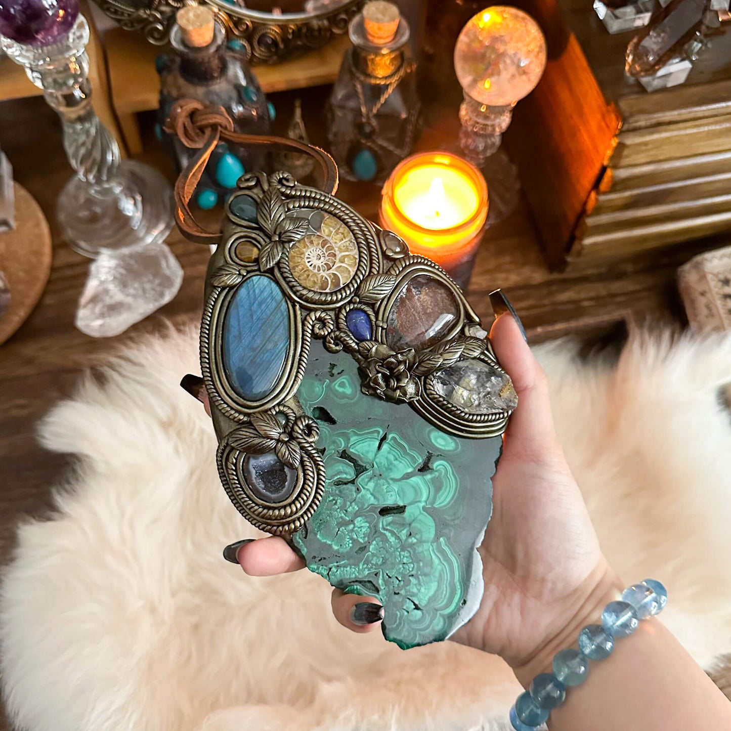 Handmade Natural Malachite Crystal Wall Hanging Decor/Spiritual Window Interior Room Hangings/Christmas Crystal Door Hanging